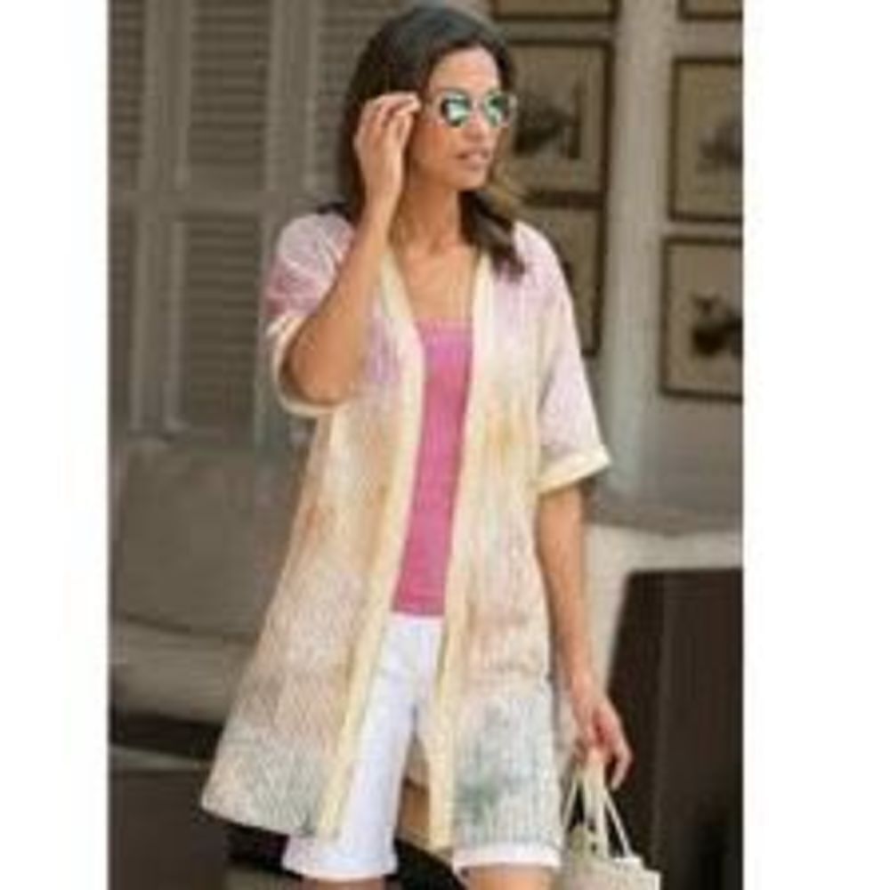 Soft Surroundings Rio Vista Cotton a short sleeve Upen Cardigan Size S M Boho - Picture 8 of 8